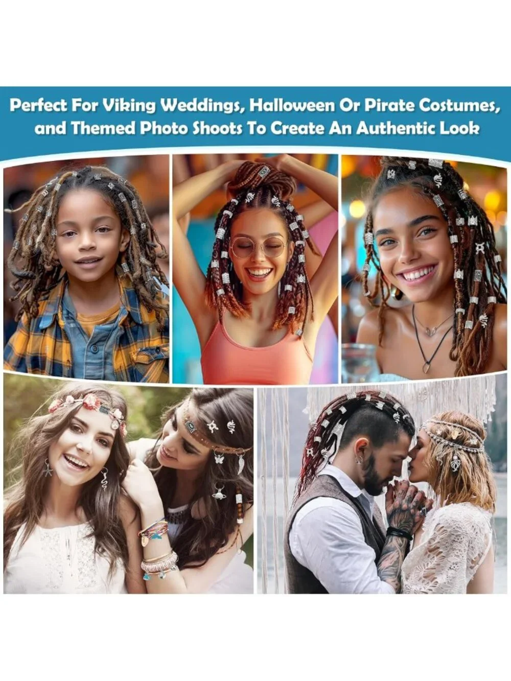 Viking Hair Accessories Set - 247 Pcs Norse Runes Beads, Metal Cuffs & Dreadlock